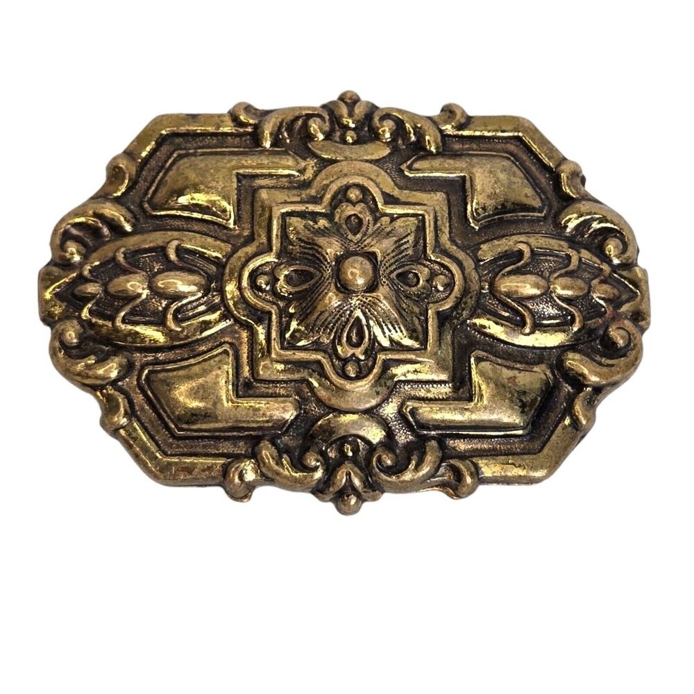 Victorian‎ Style Brass Statement Floral Pin Brooch 3"